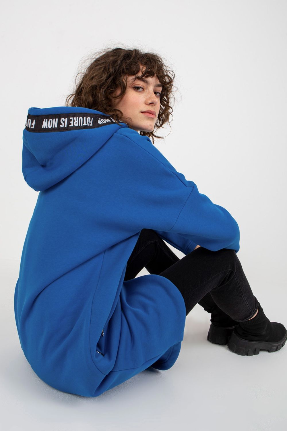 Relevance Dark Blue Hooded Long Sleeve Sweatshirt with Pockets - view 3