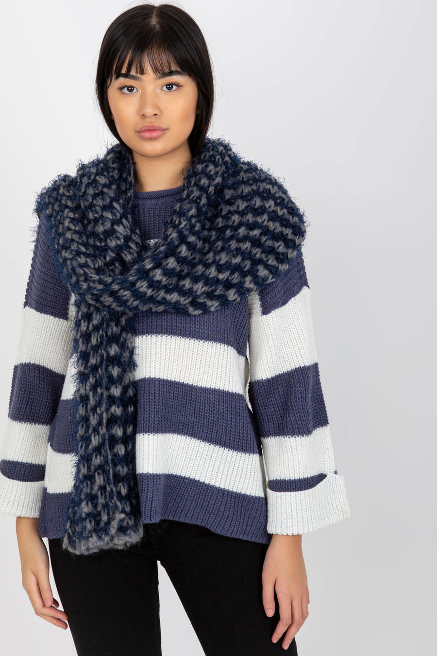 AT Navy Knitted Shawl