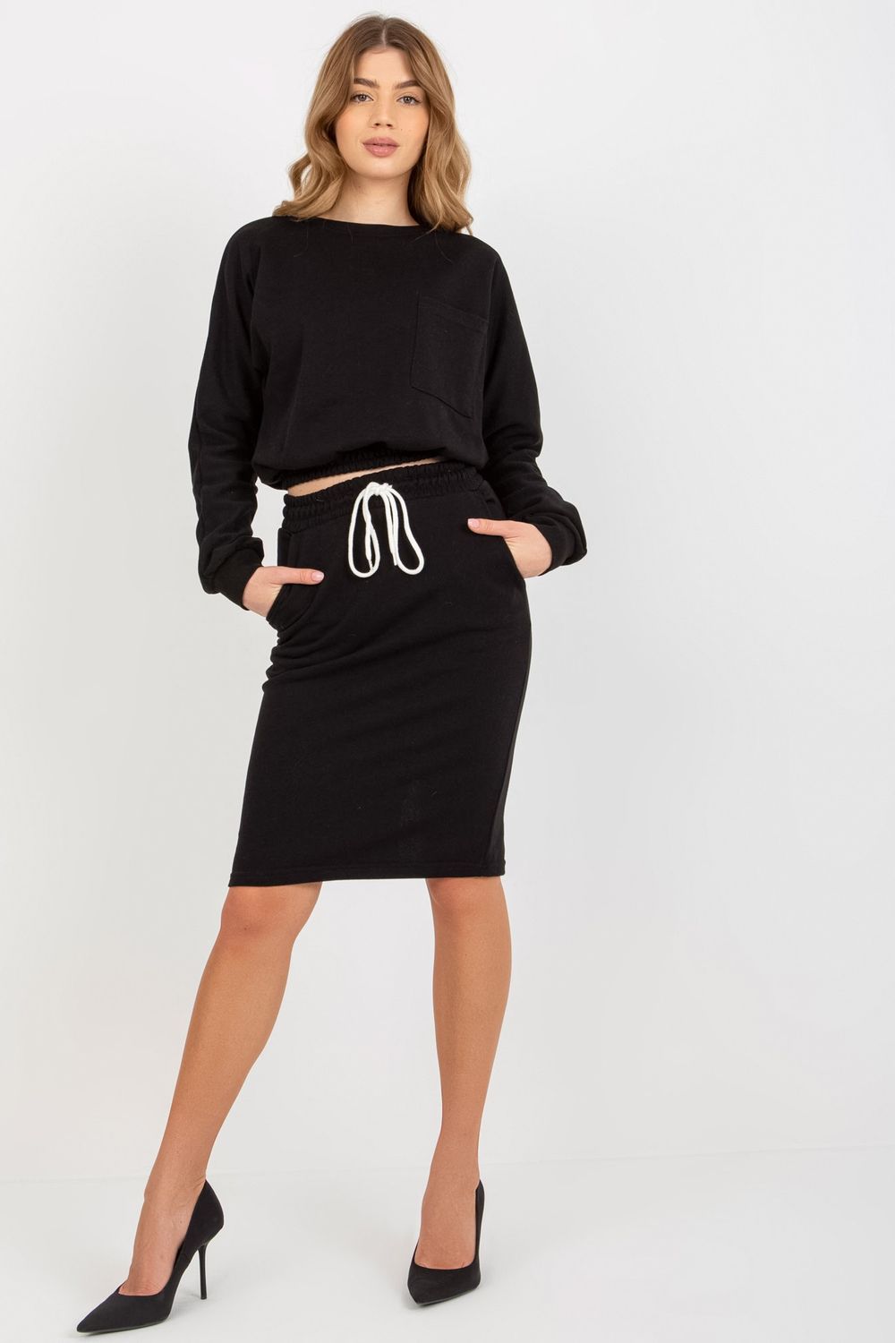 Ex Moda Black Round Neck Long Sleeve Skirt Co-Ord Set - view 2