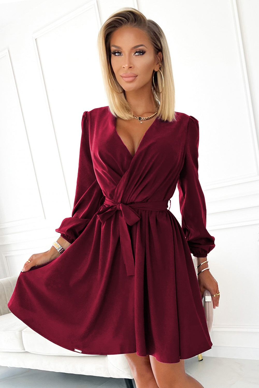 Numoco Bindy Burgundy Wrap Cocktail Dress