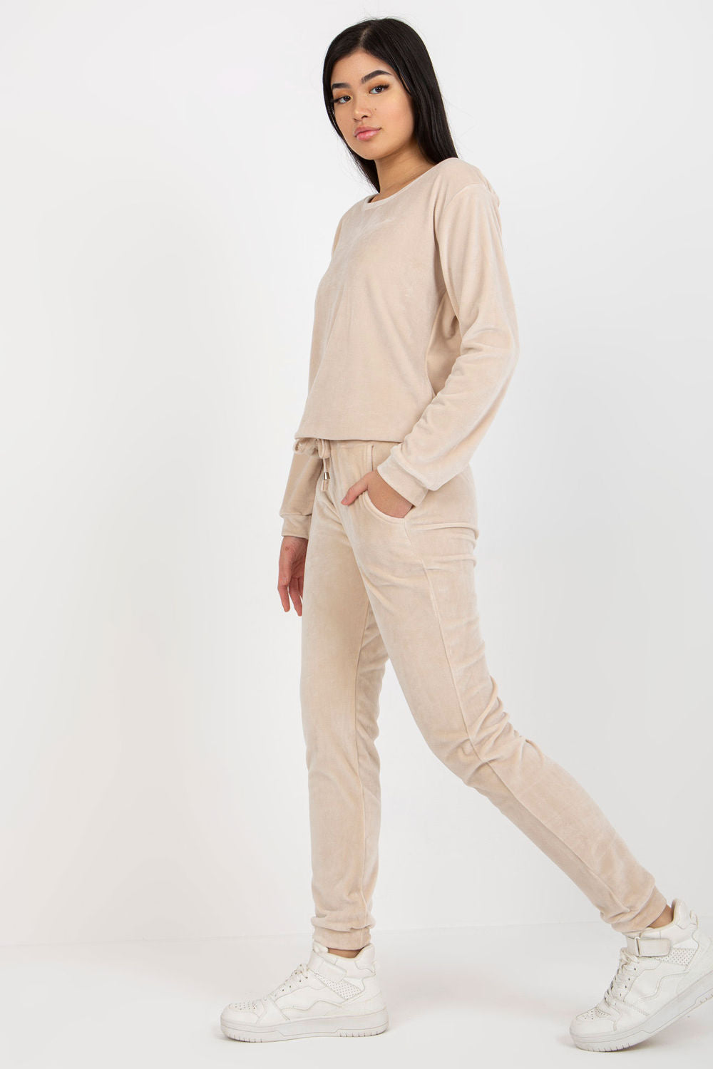 Rue Paris Light Beige Velvet Long Sleeve Co-Ord Set - view 2