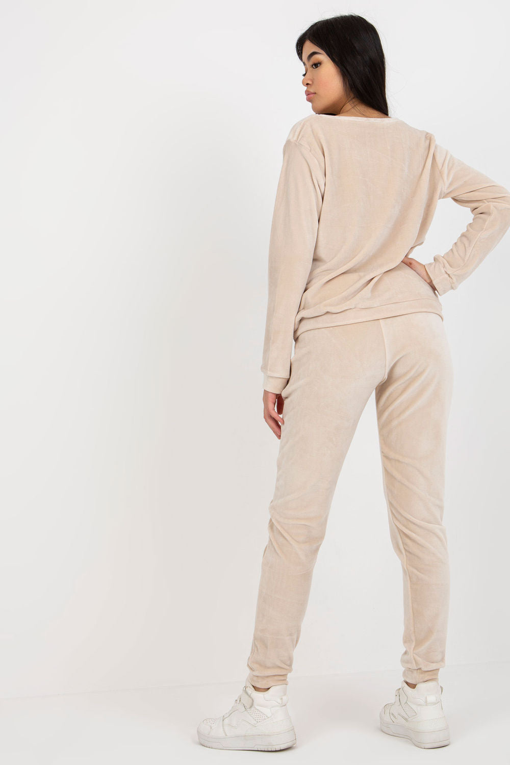 Rue Paris Light Beige Velvet Long Sleeve Co-Ord Set - view 3