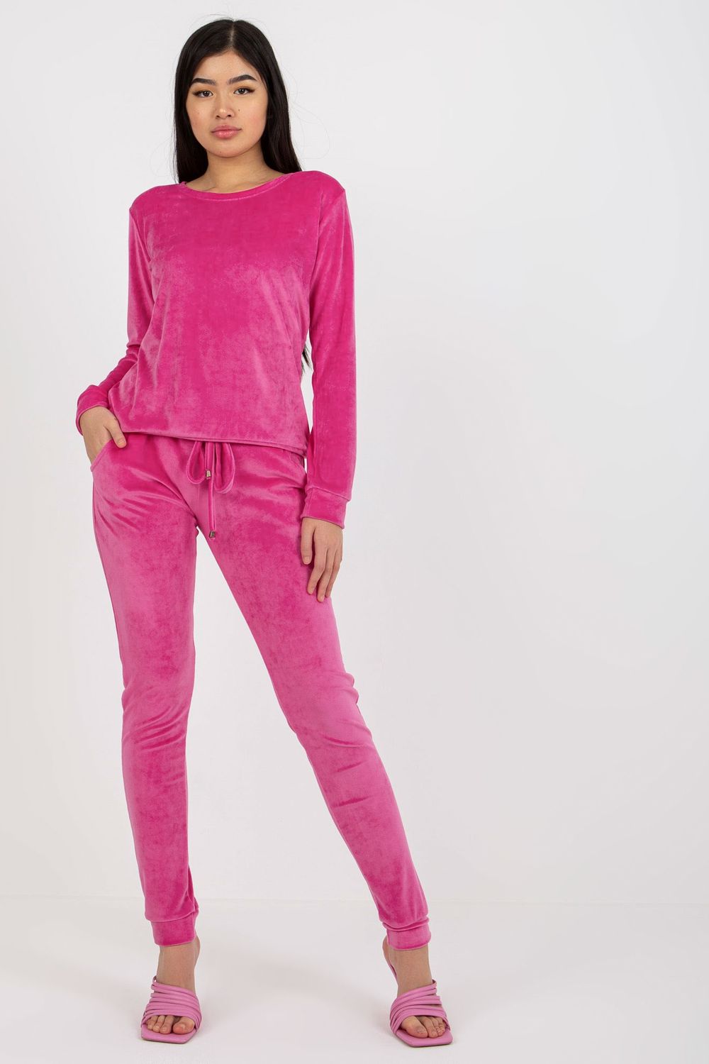 Rue Paris Pink Velvet Long Sleeve Co-Ord Set