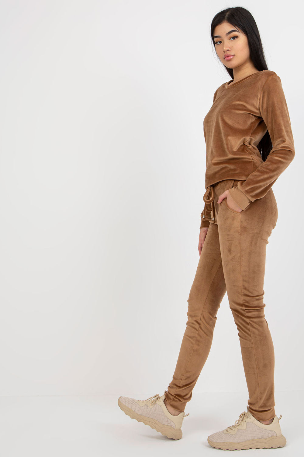 Rue Paris Camel Velvet Long Sleeve Co-Ord Set - view 2