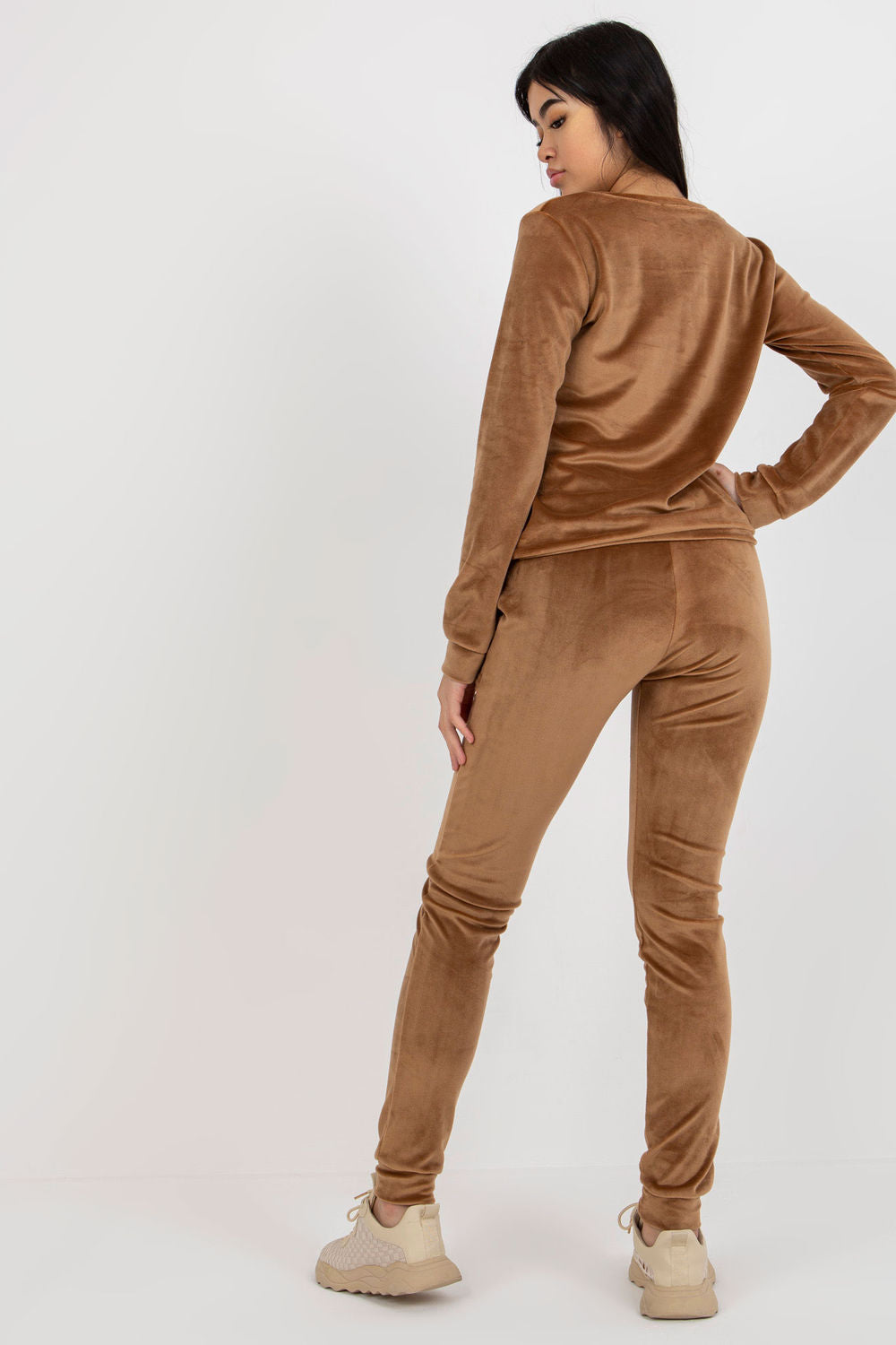 Rue Paris Camel Velvet Long Sleeve Co-Ord Set - view 3