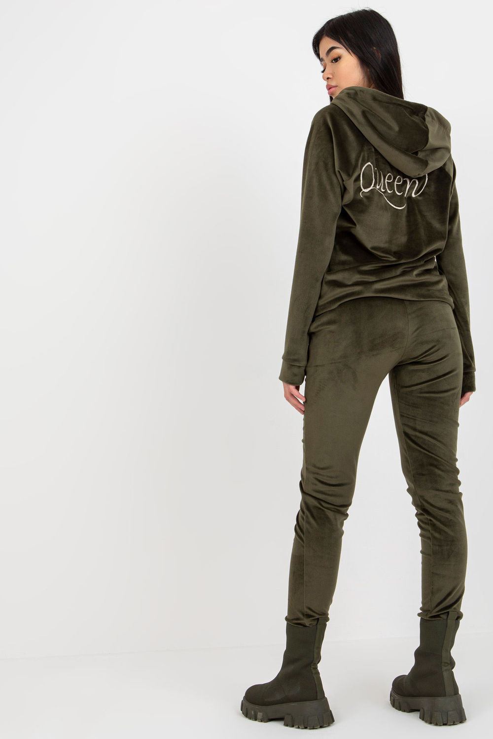 Relevance Khaki Velvet Long Sleeve Co-Ord Set with Pockets - view 3