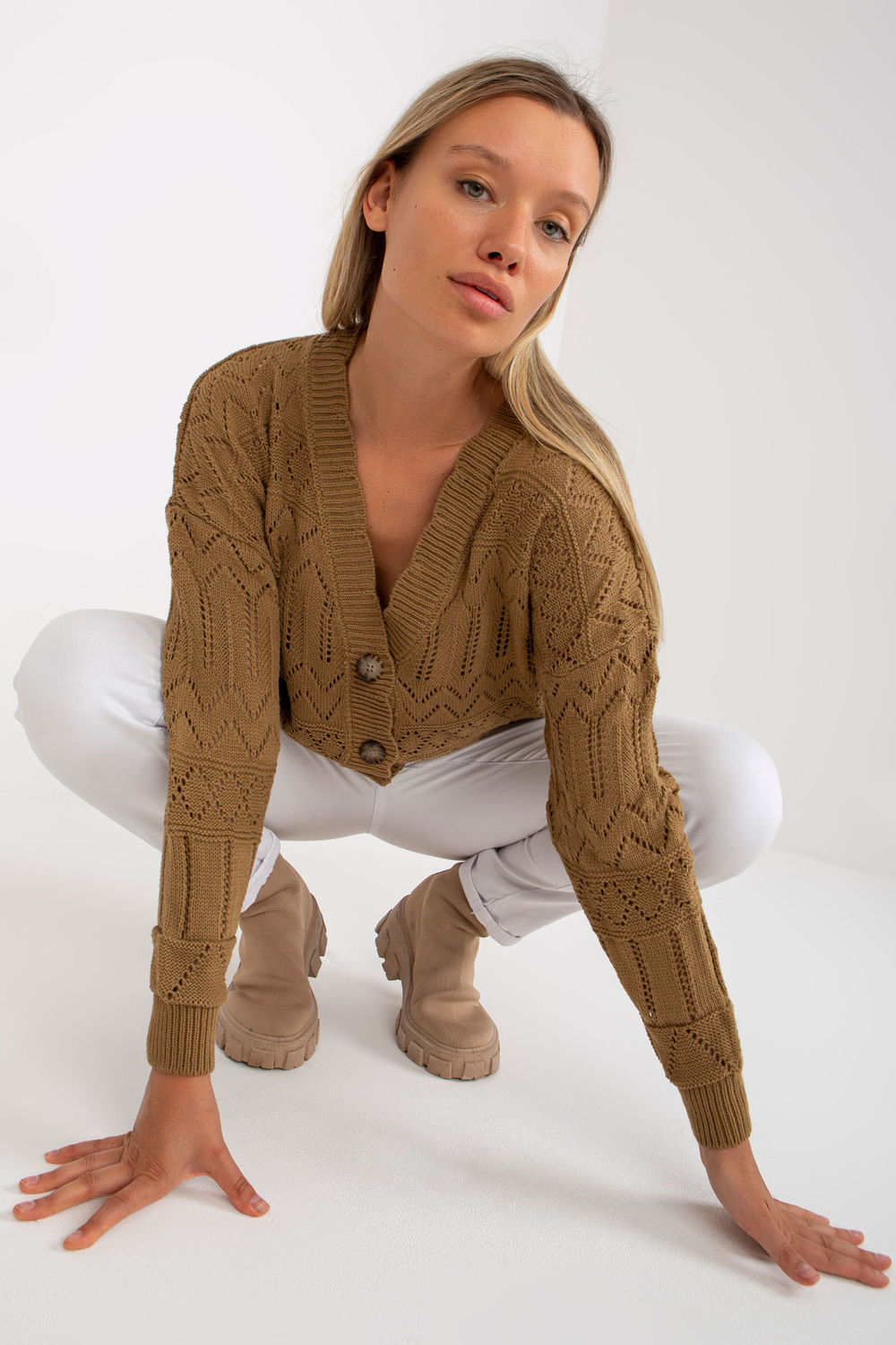 Rue Paris Dark Beige Button Front Cardigan - view 2
