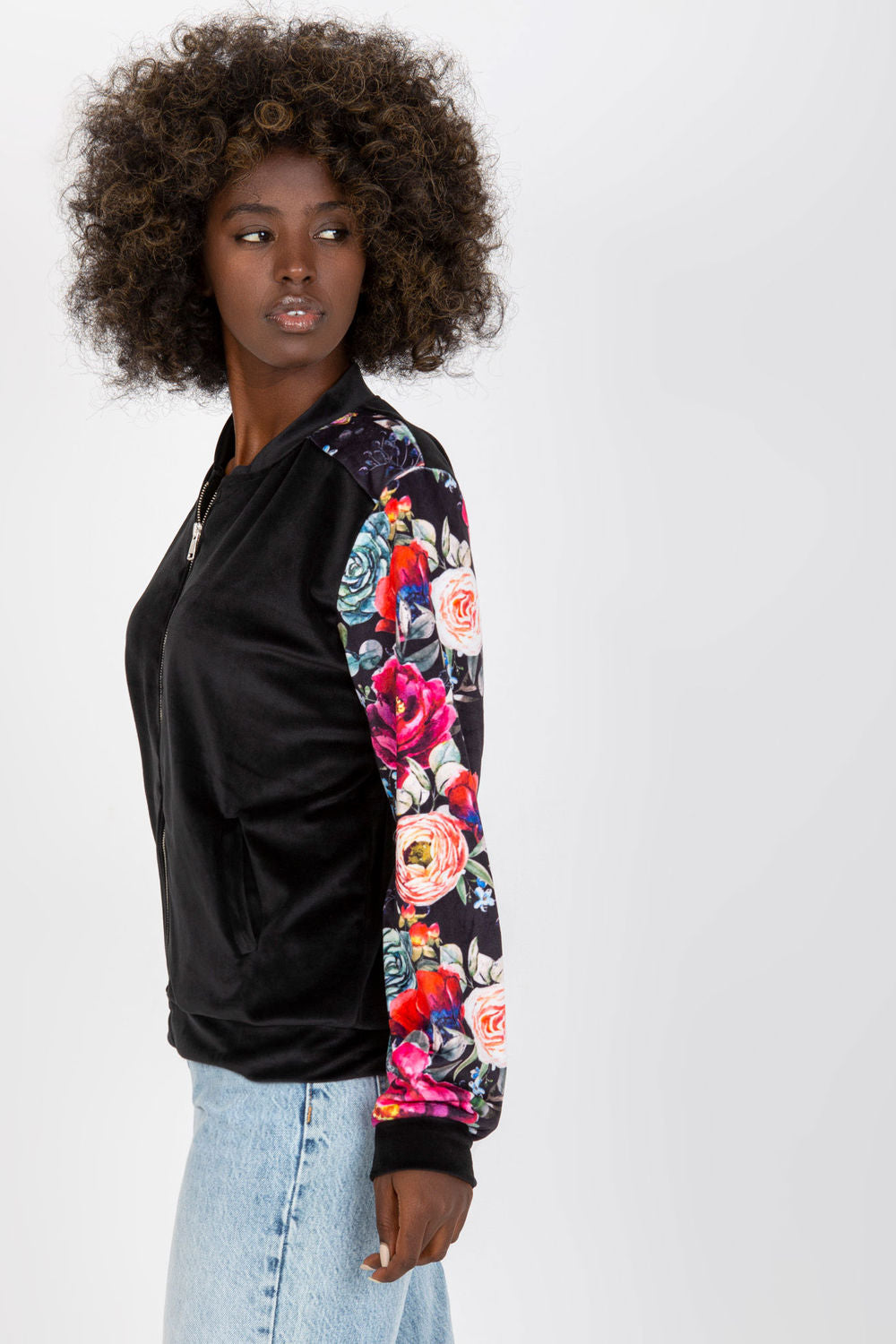 Rue Paris Black Velvet Zip Up Sweatshirt - view 2