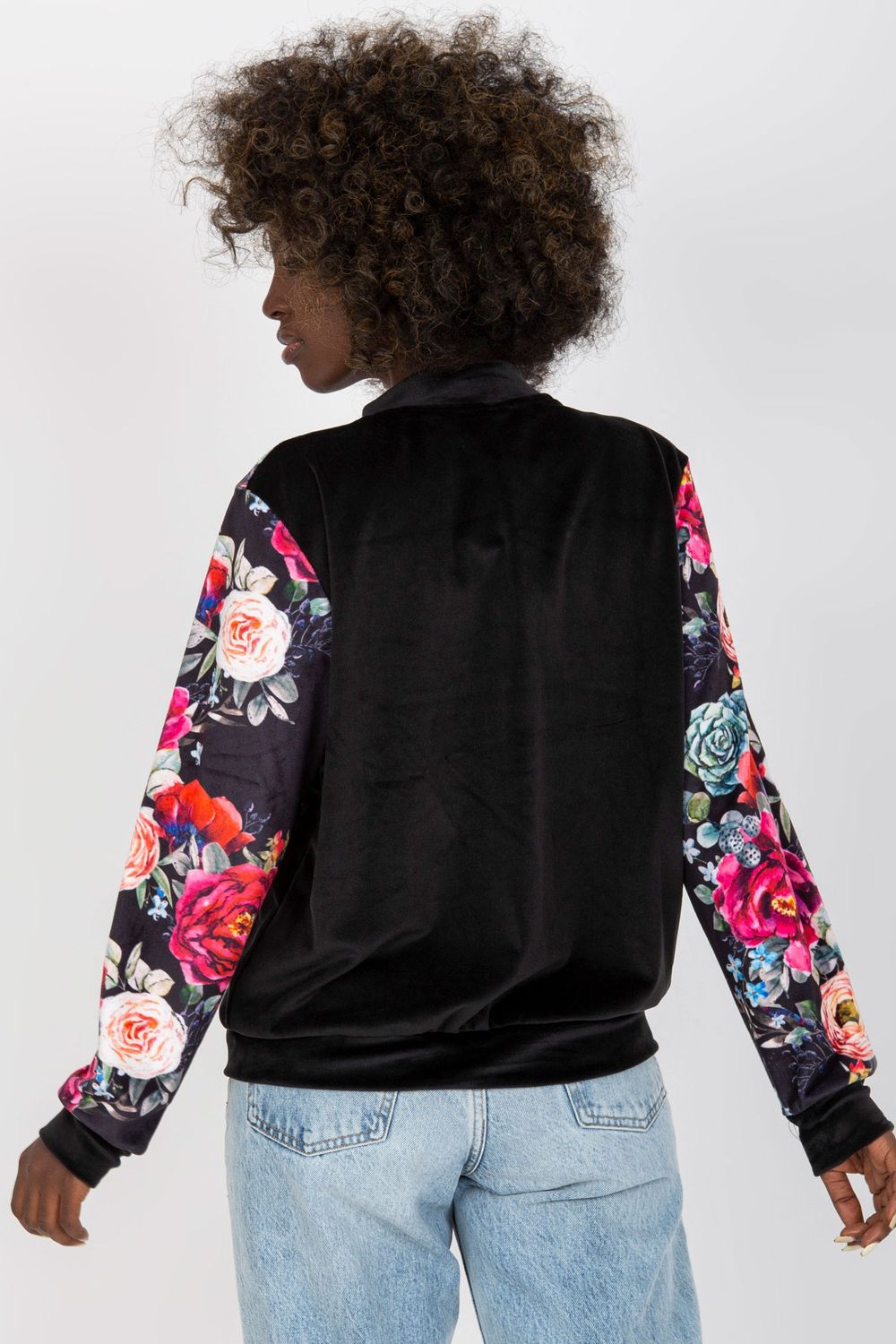 Rue Paris Black Velvet Zip Up Sweatshirt - view 3