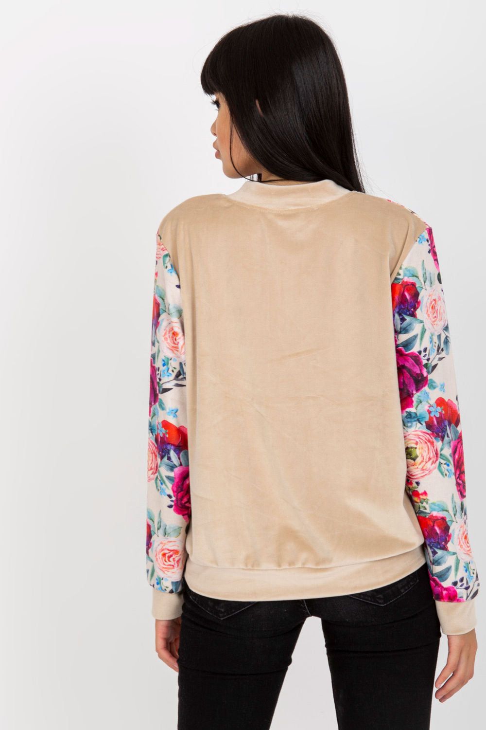 Rue Paris Beige Velvet Zip Up Sweatshirt - view 3
