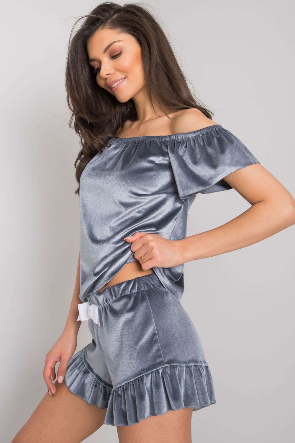Rue Paris Navy Velvet Short Sleeve Pyjamas - view 4