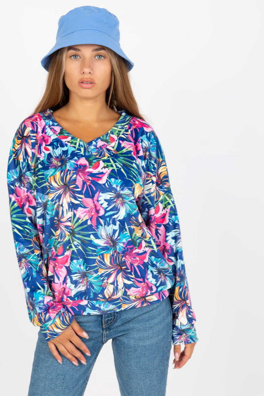 Rue Paris Dark Blue Velvet Long Sleeve Blouse