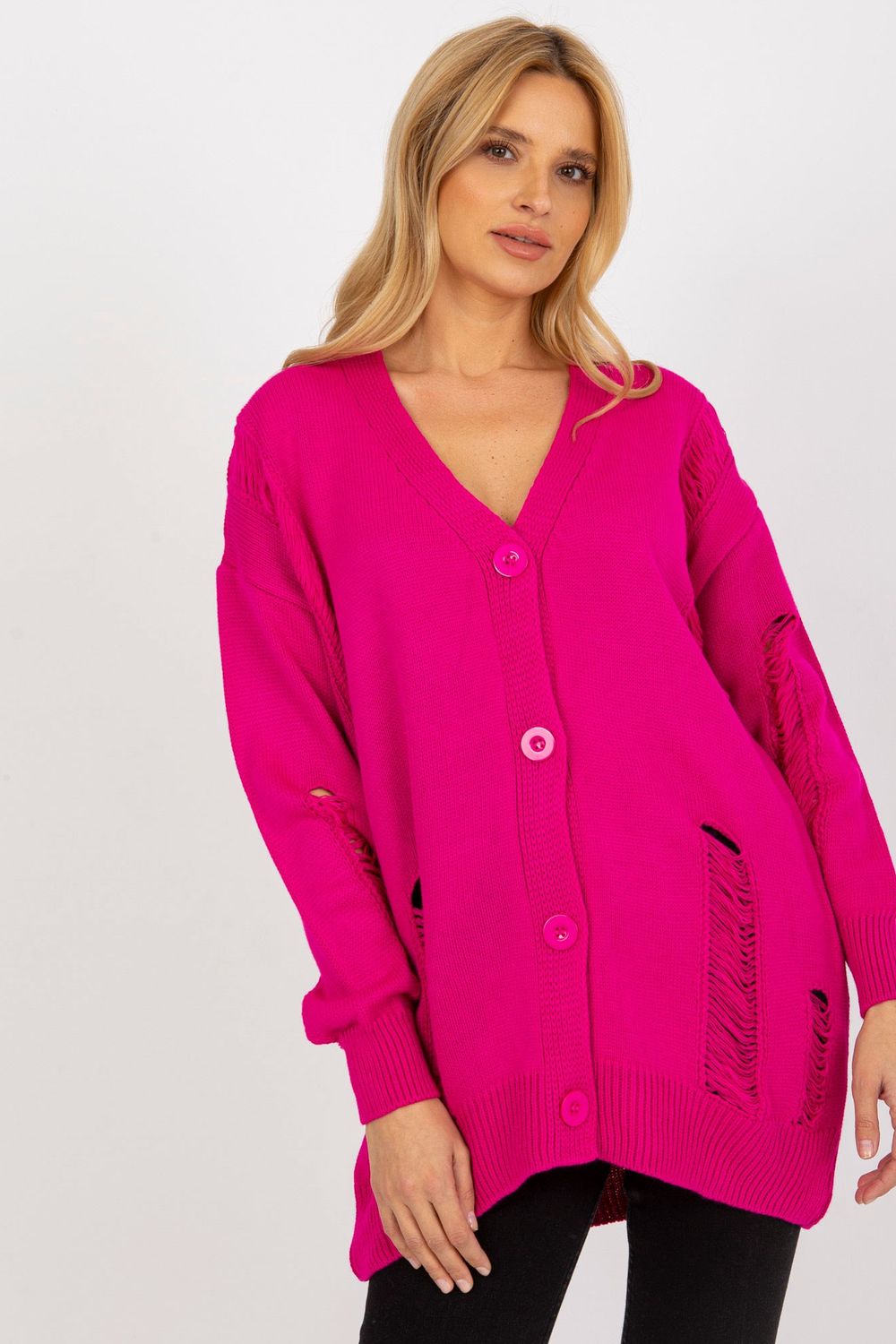 Rue Paris Fuchsia Long Sleeve Cardigan
