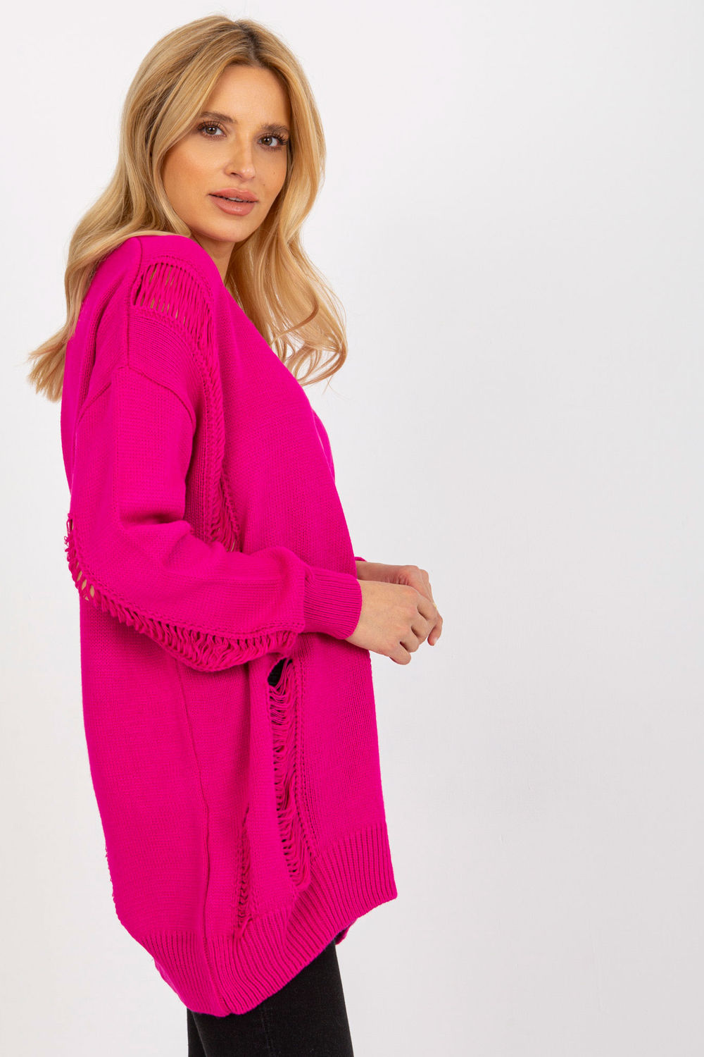 Rue Paris Fuchsia Long Sleeve Cardigan - view 2
