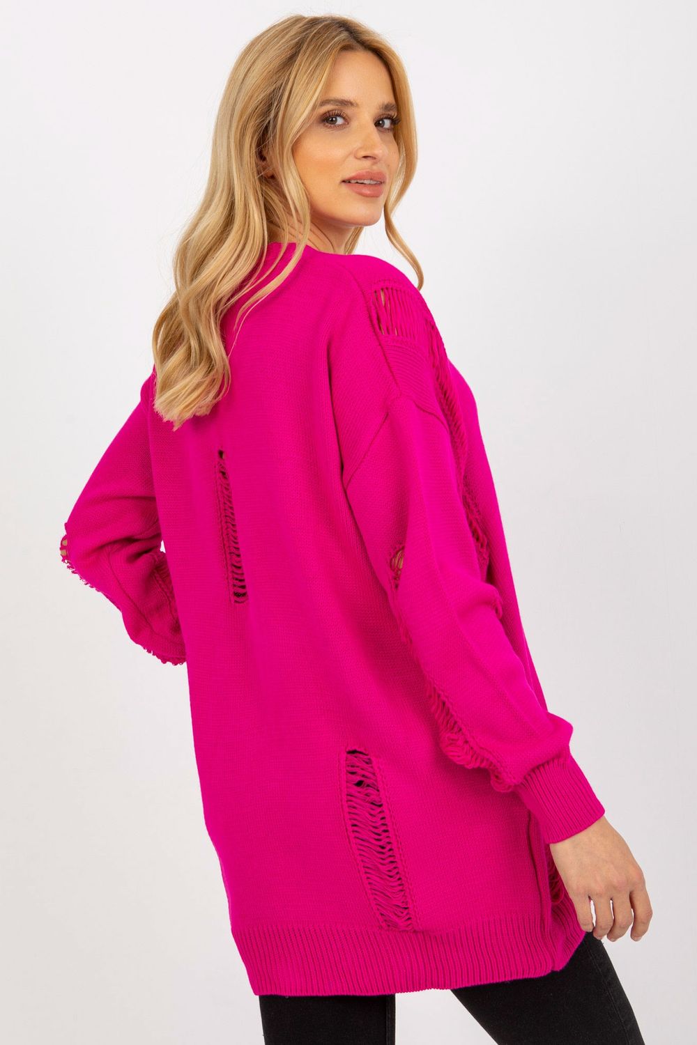 Rue Paris Fuchsia Long Sleeve Cardigan - view 3