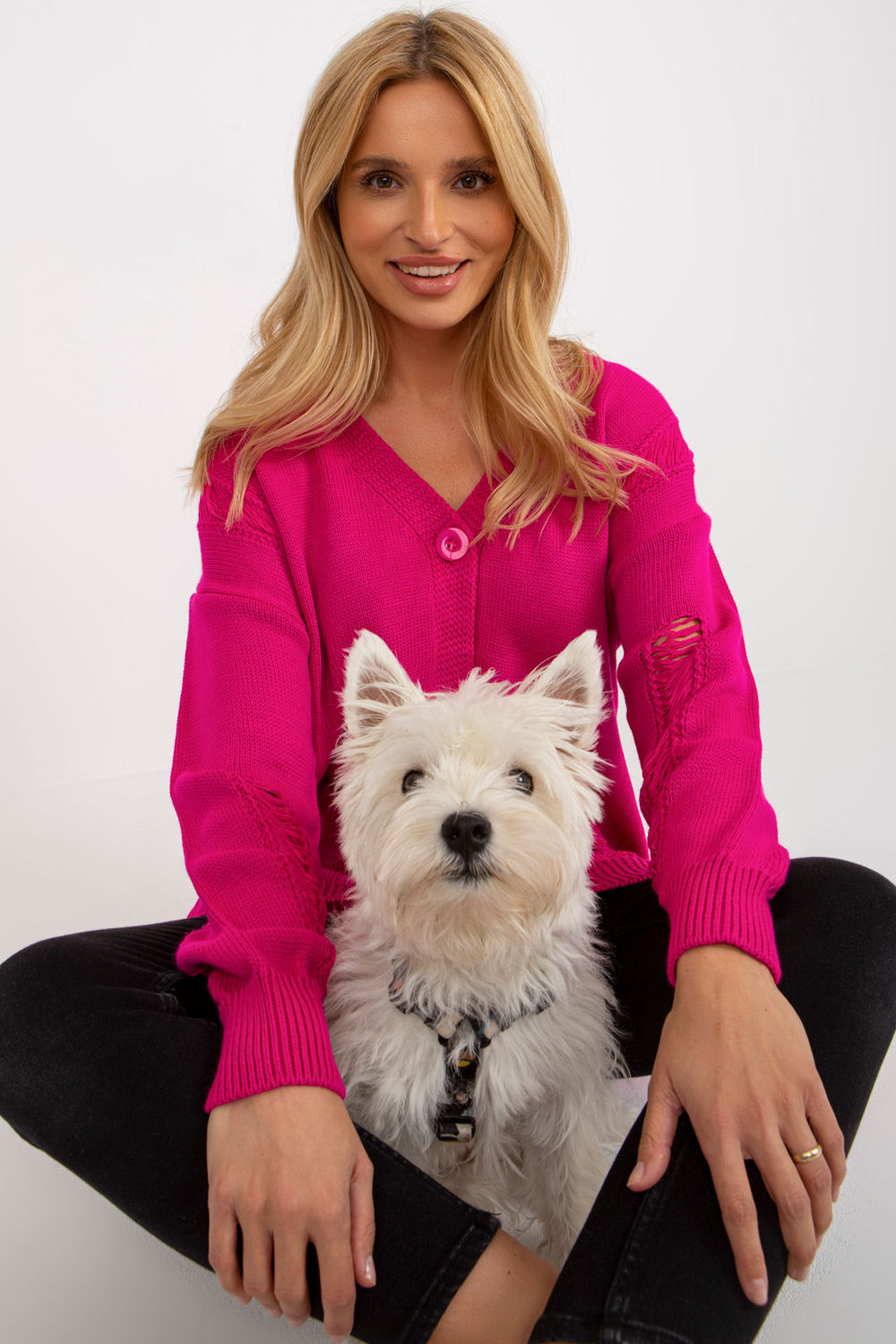 Rue Paris Fuchsia Long Sleeve Cardigan - view 4
