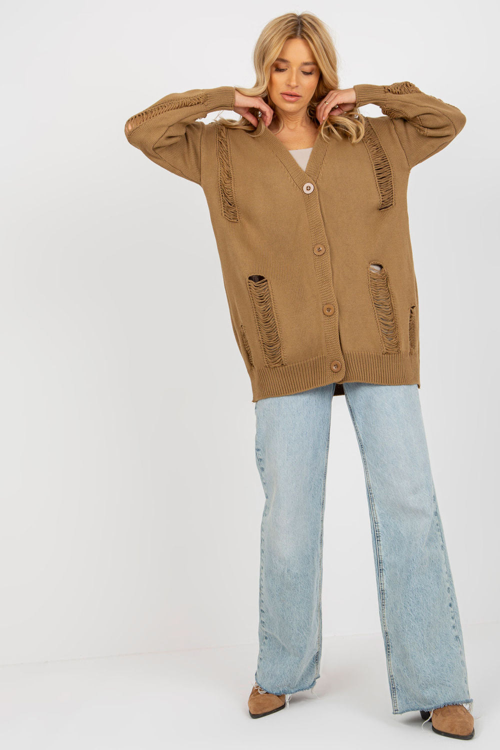 Rue Paris Camel Long Sleeve Cardigan