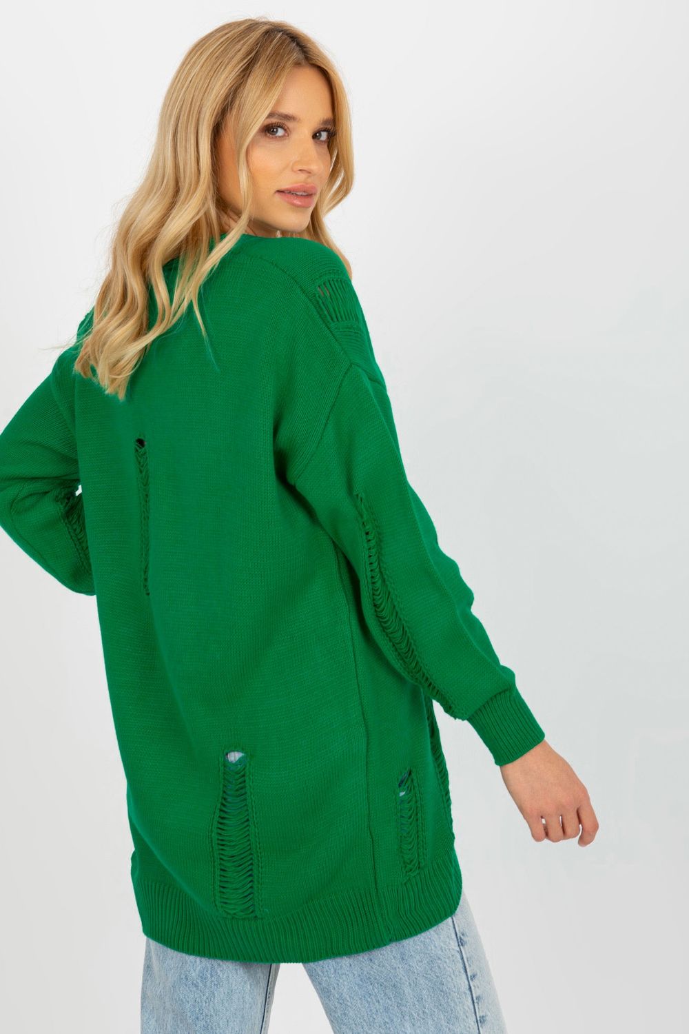 Rue Paris Green Button Front Long Sleeve Cardigan - view 4
