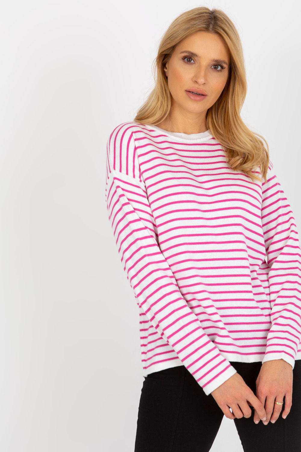 Rue Paris Light Violet Striped Long Sleeve Jumper