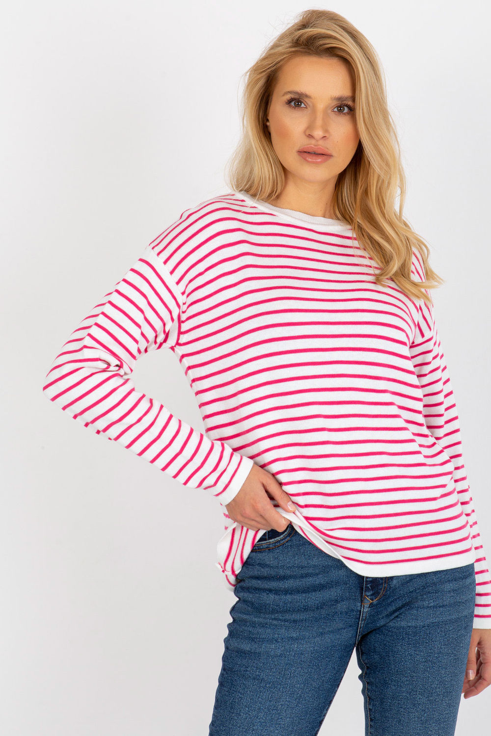 Rue Paris Pink Striped Long Sleeve Jumper