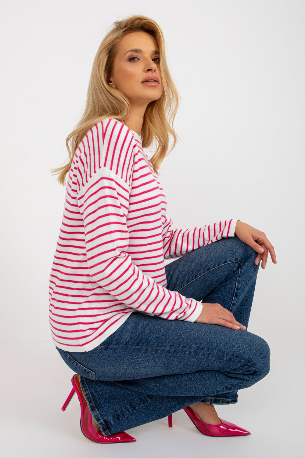 Rue Paris Pink Striped Long Sleeve Jumper - view 2