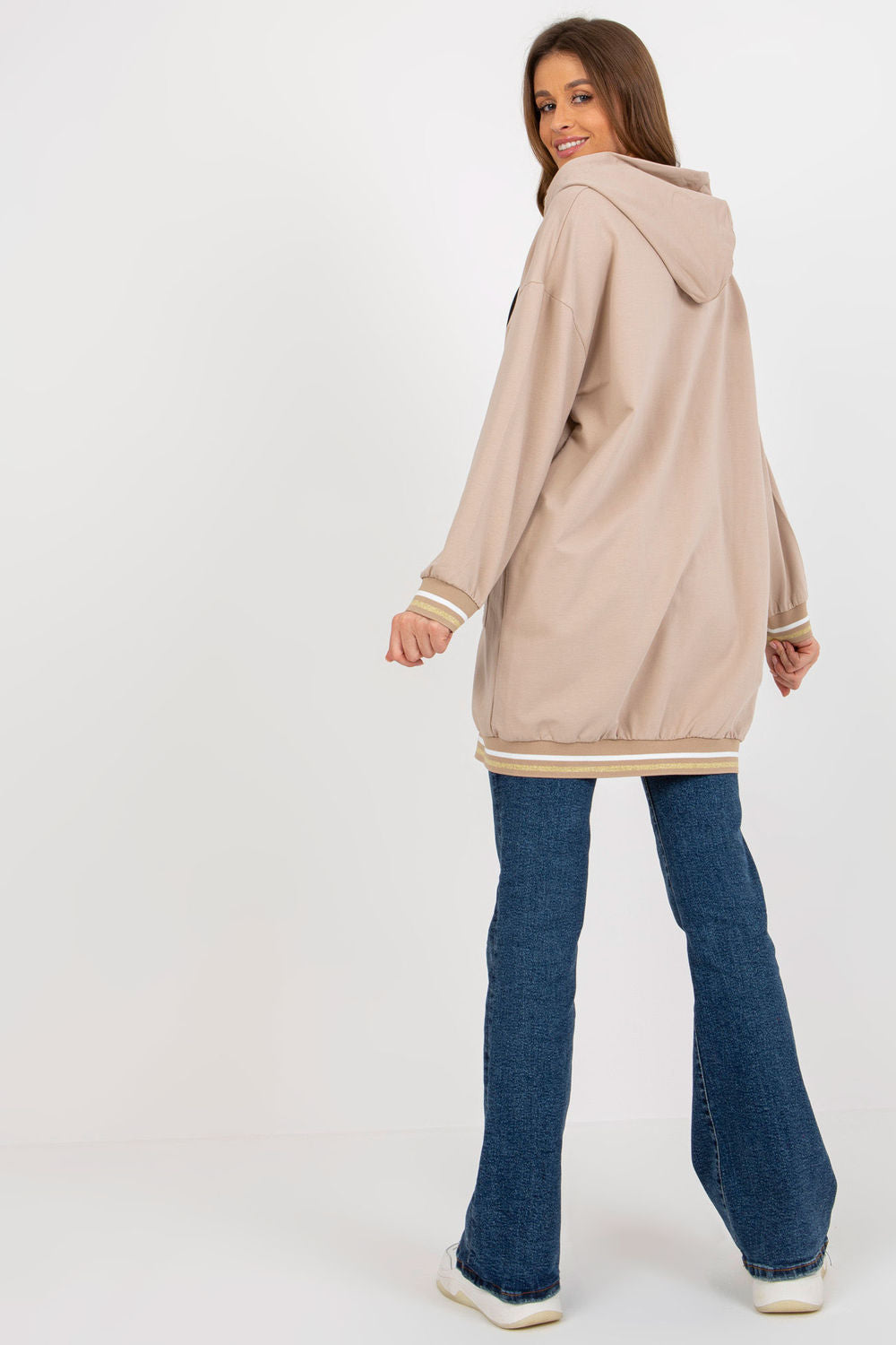Relevance Beige Hooded Long Sleeve Sweatshirt with Pockets - view 3
