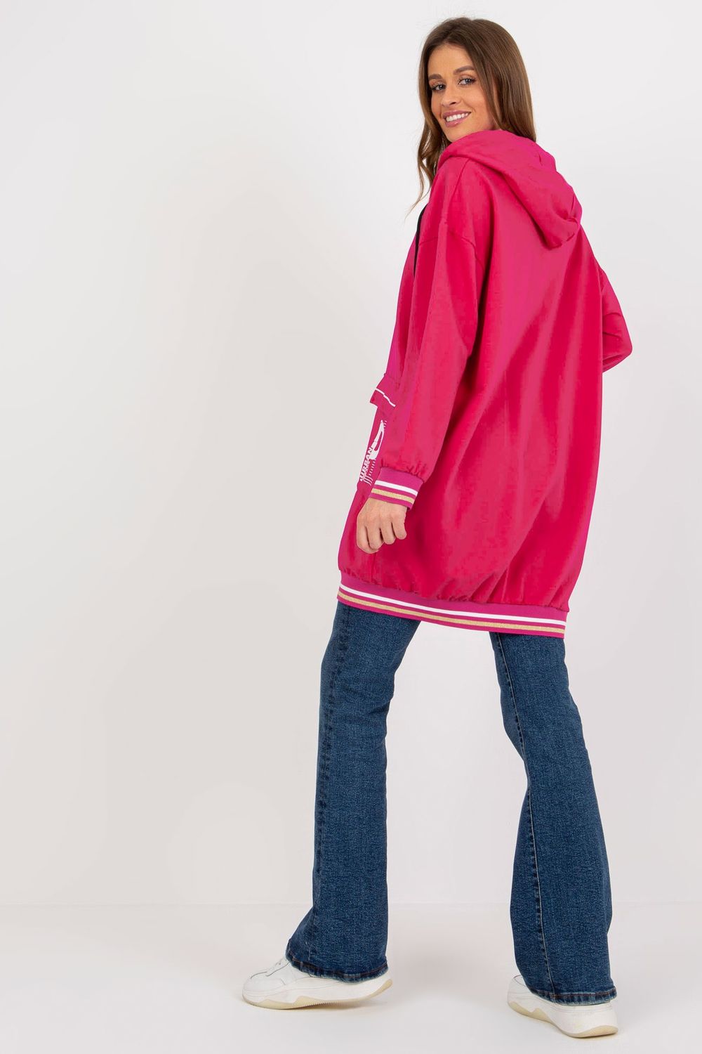 Relevance Fuchsia Hooded Long Sleeve Sweatshirt with Pockets - view 3