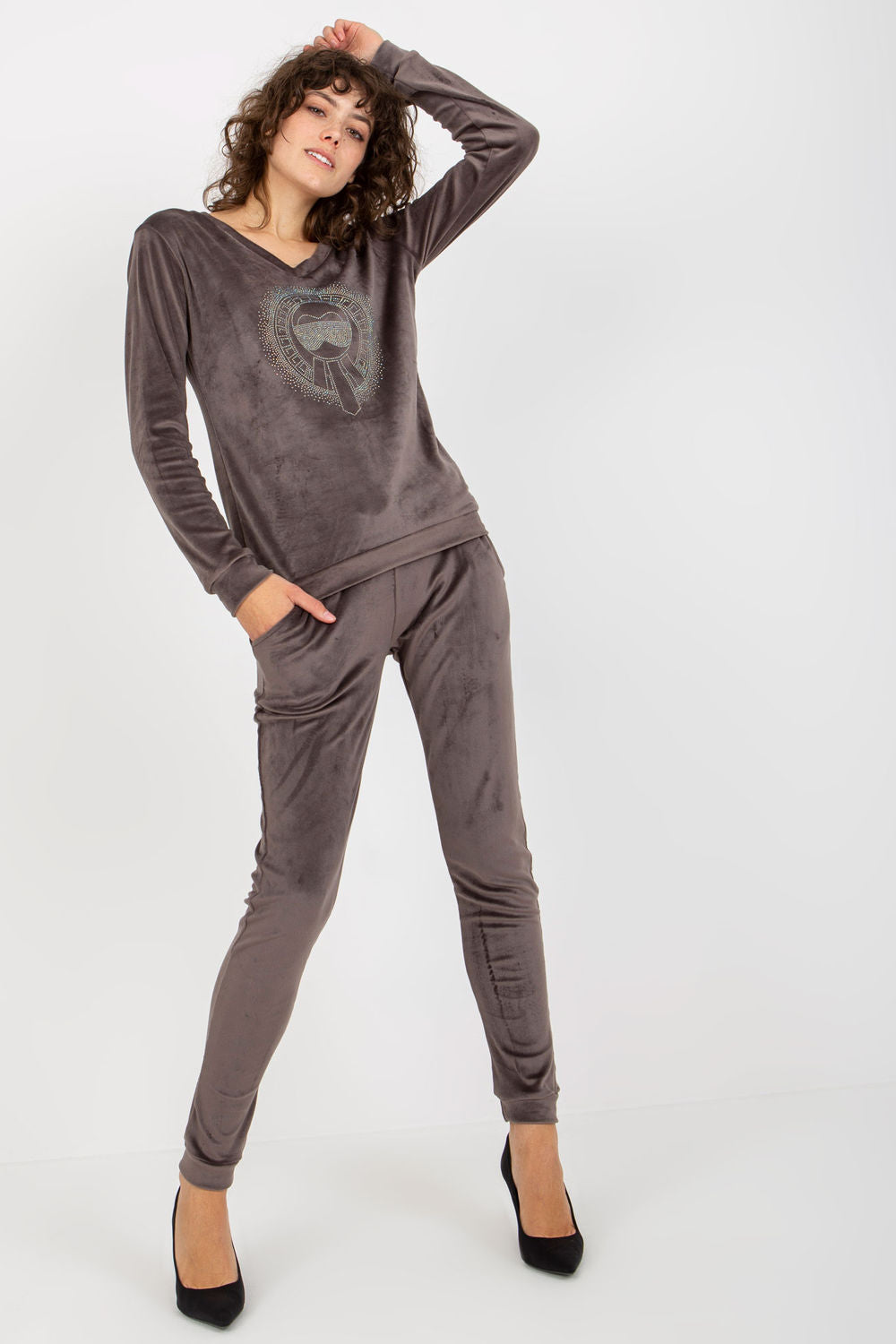 Relevance Dark Grey Velvet Long Sleeve Co-Ord Set - view 2