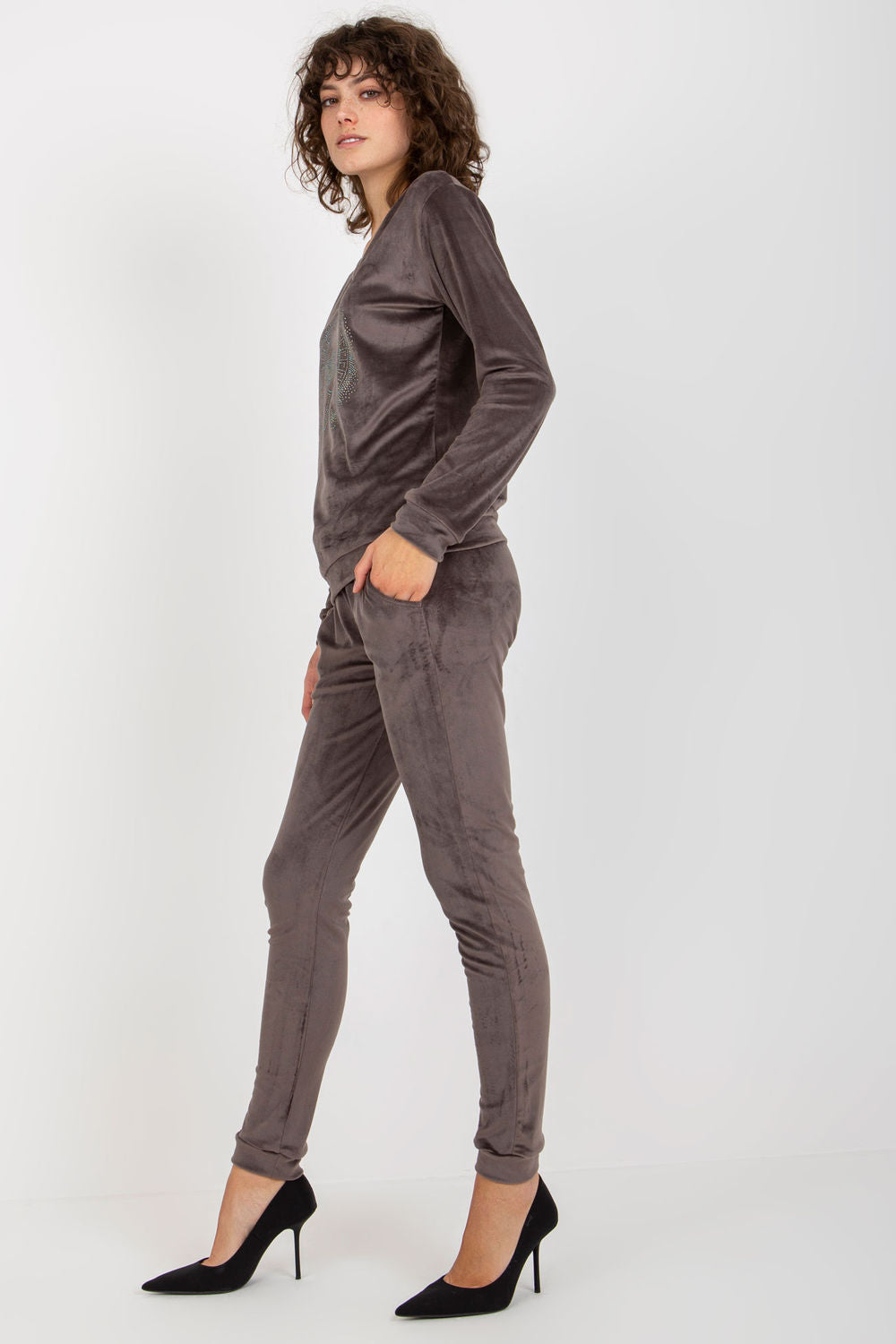 Relevance Dark Grey Velvet Long Sleeve Co-Ord Set - view 3