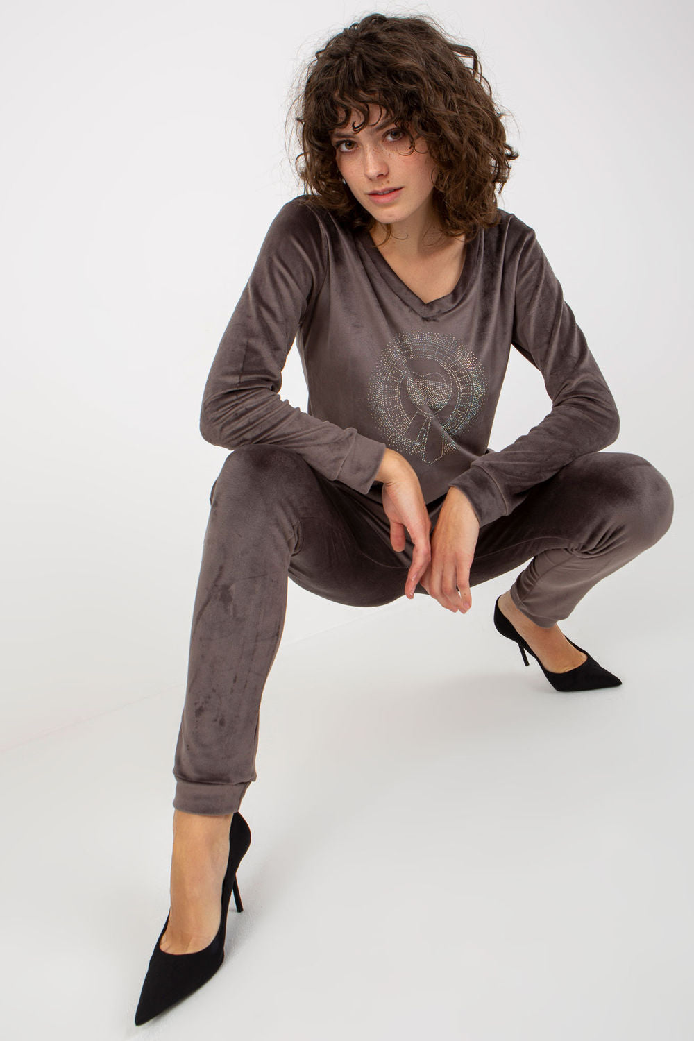 Relevance Dark Grey Velvet Long Sleeve Co-Ord Set - view 4