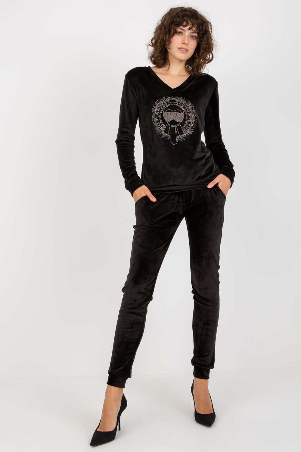 Relevance Black Viscose Velvet Long Sleeve Co-Ord Set