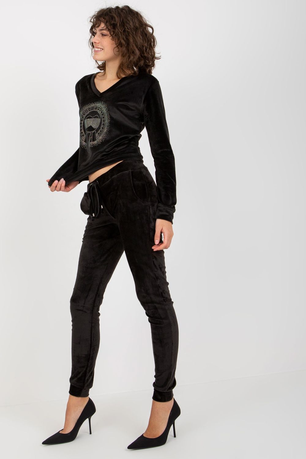 Relevance Black Viscose Velvet Long Sleeve Co-Ord Set - view 3