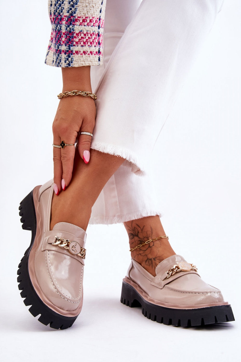Step In Style Ronin Beige Faux Leather Platform Moccasins