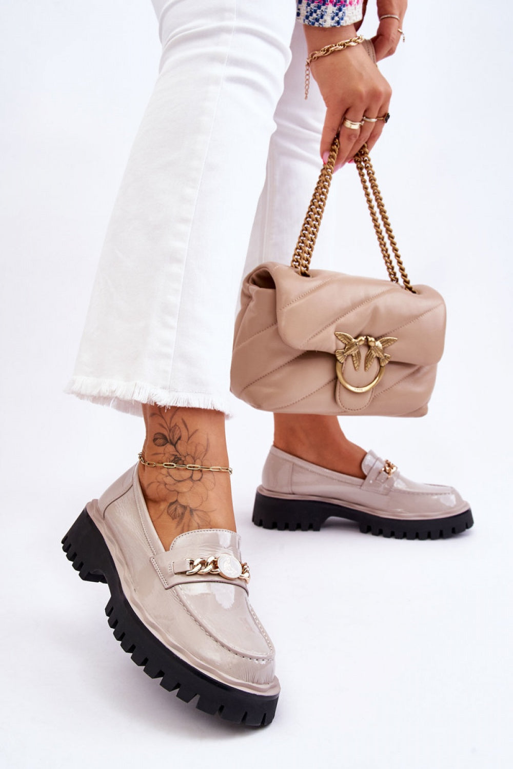 Step In Style Ronin Light Grey Faux Leather Platform Moccasins