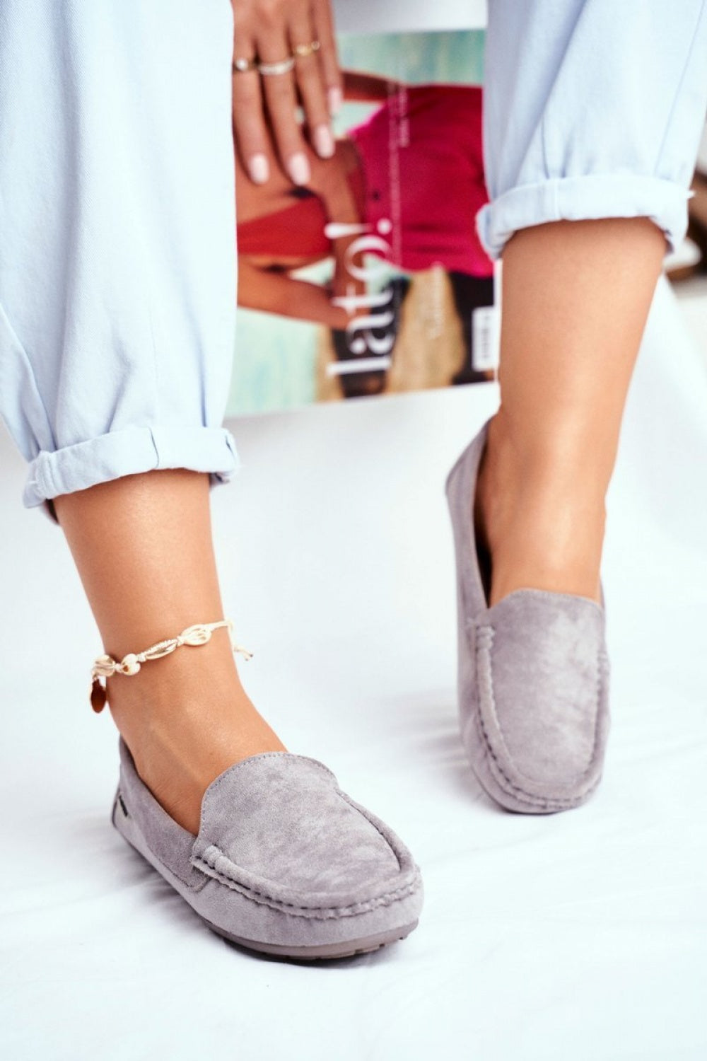 Step In Style Morreno Grey Leather Flat Moccasins - view 2