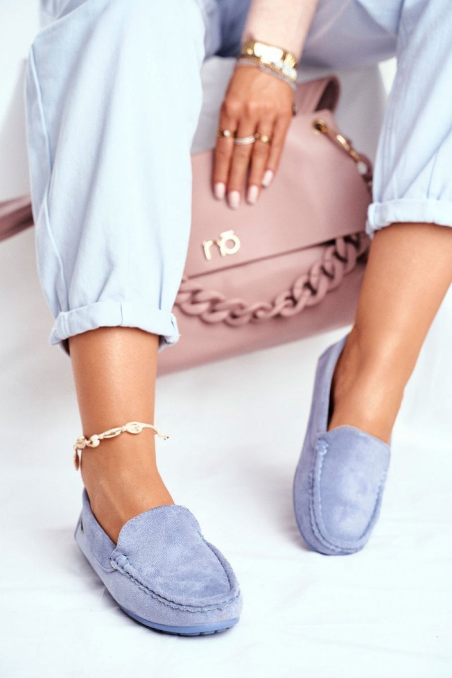 Step In Style Morreno Blue Leather Flat Moccasins