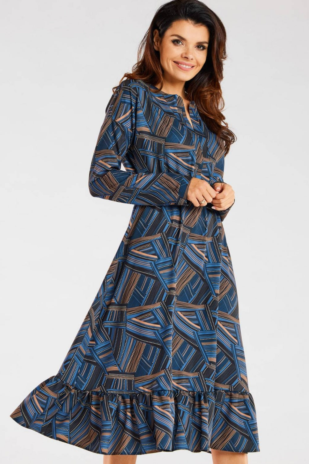 Awama Patterned Midi Flared Dress