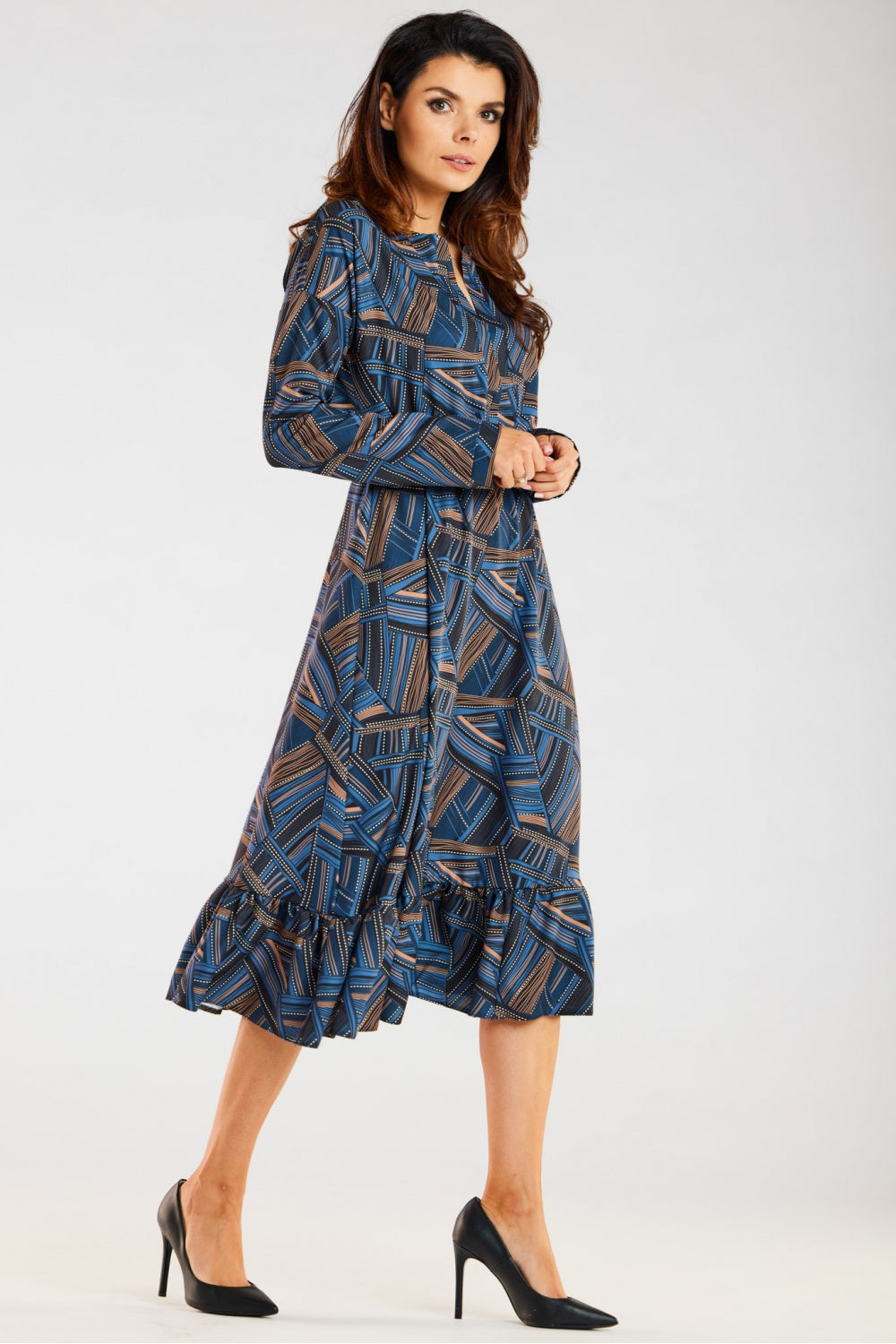 Awama Patterned Midi Flared Dress - view 3