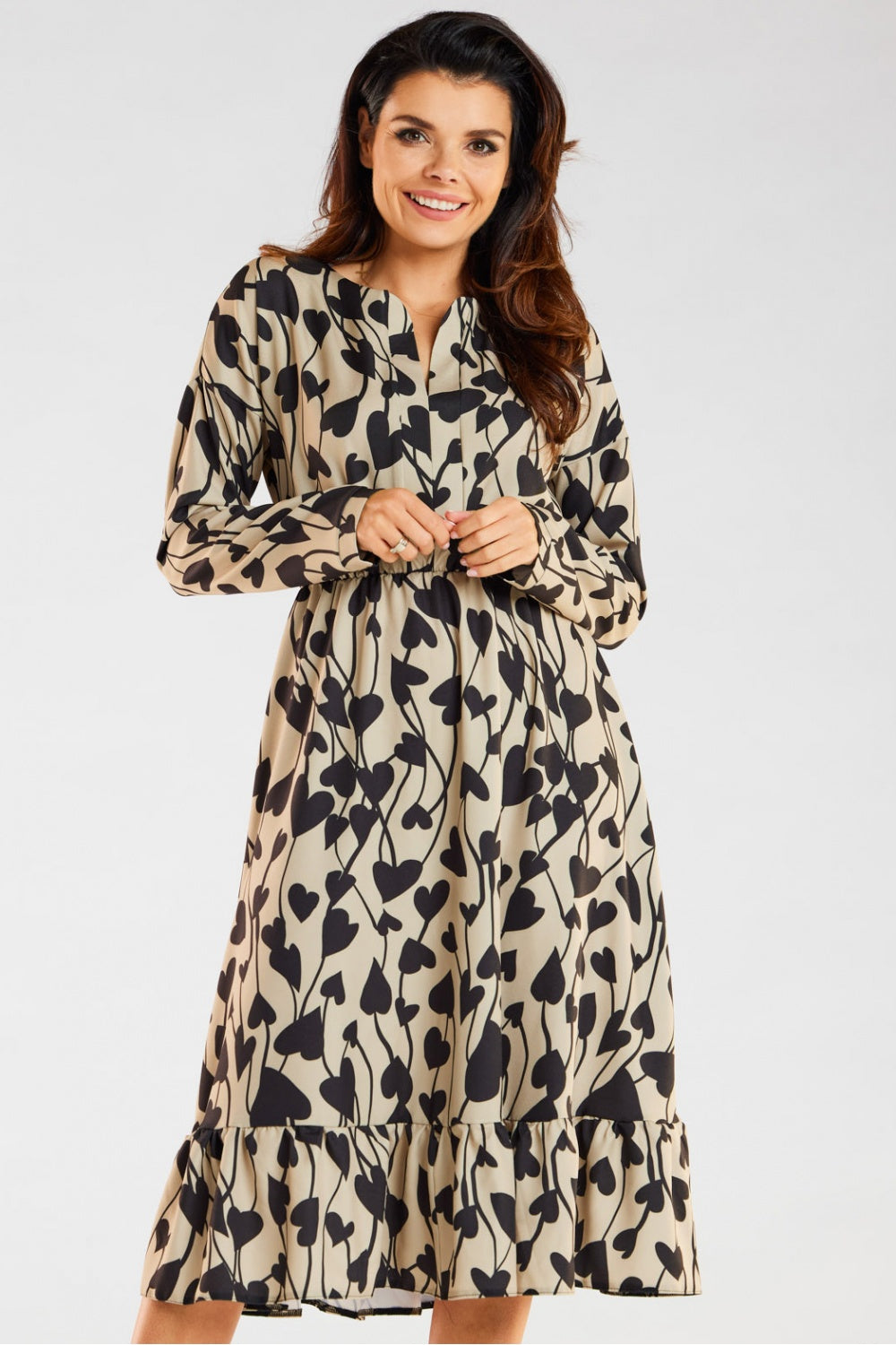 Awama Heart Print Midi Flared Dress