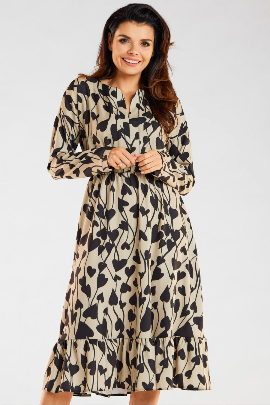 Awama Heart Print Midi Flared Dress