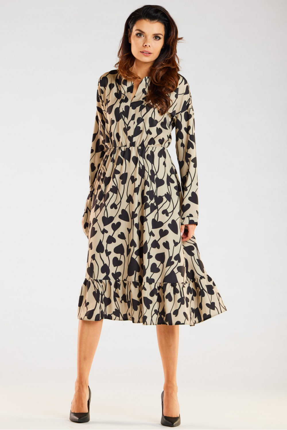 Awama Heart Print Midi Flared Dress - view 2