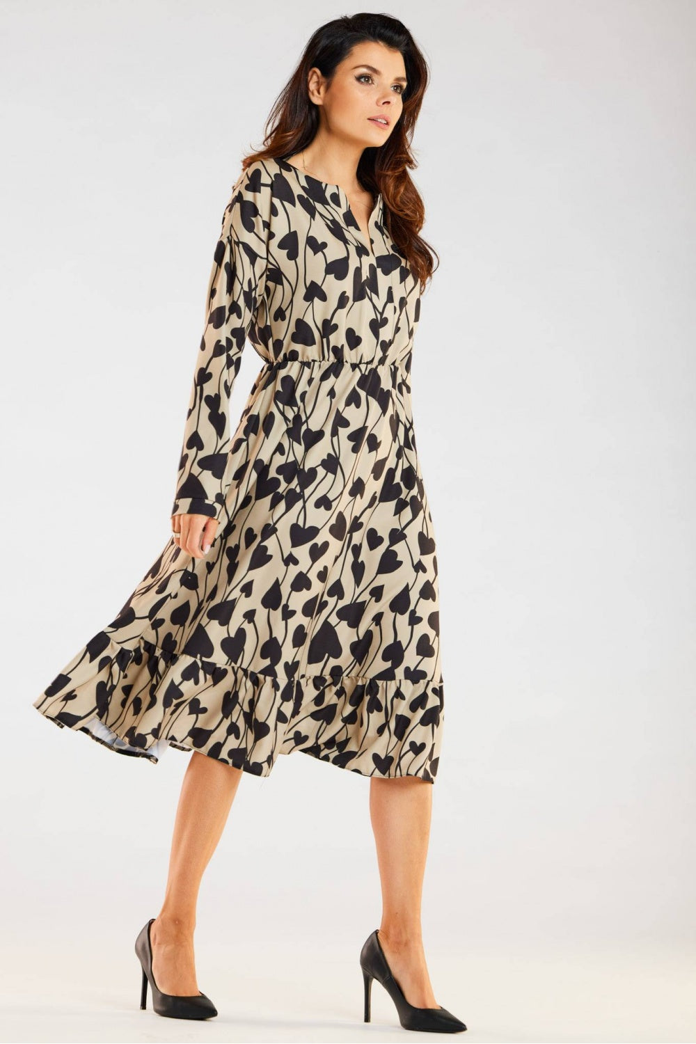 Awama Heart Print Midi Flared Dress - view 3