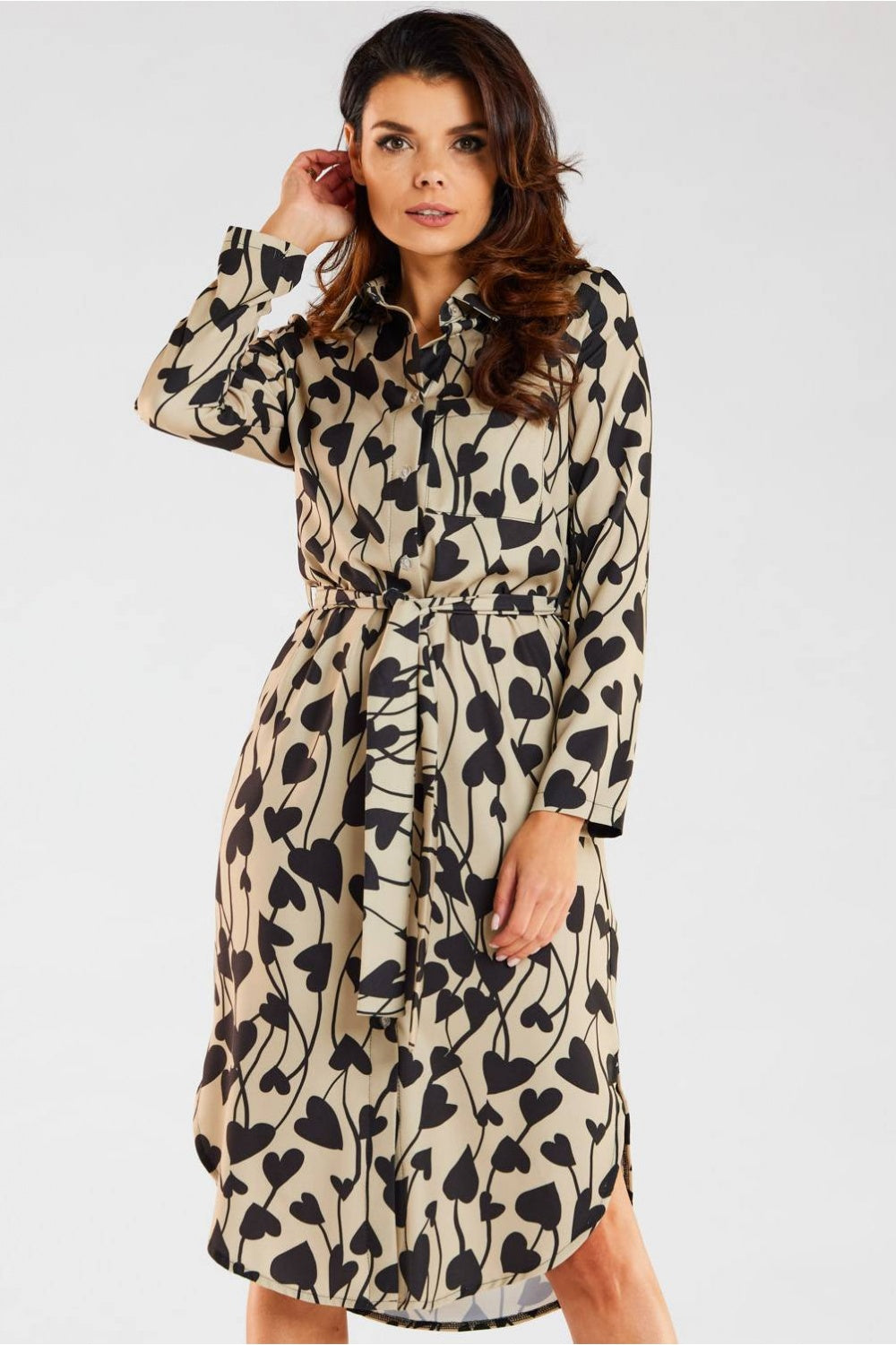 Awama Heart Print Long Sleeve Dress