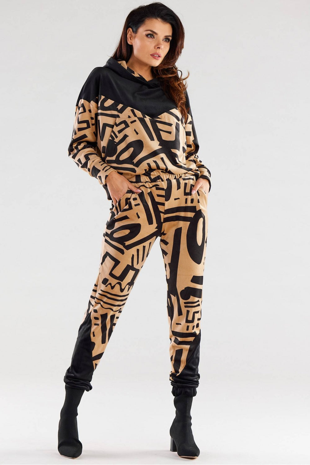 Awama Patterned Polyester Velvet Trousers