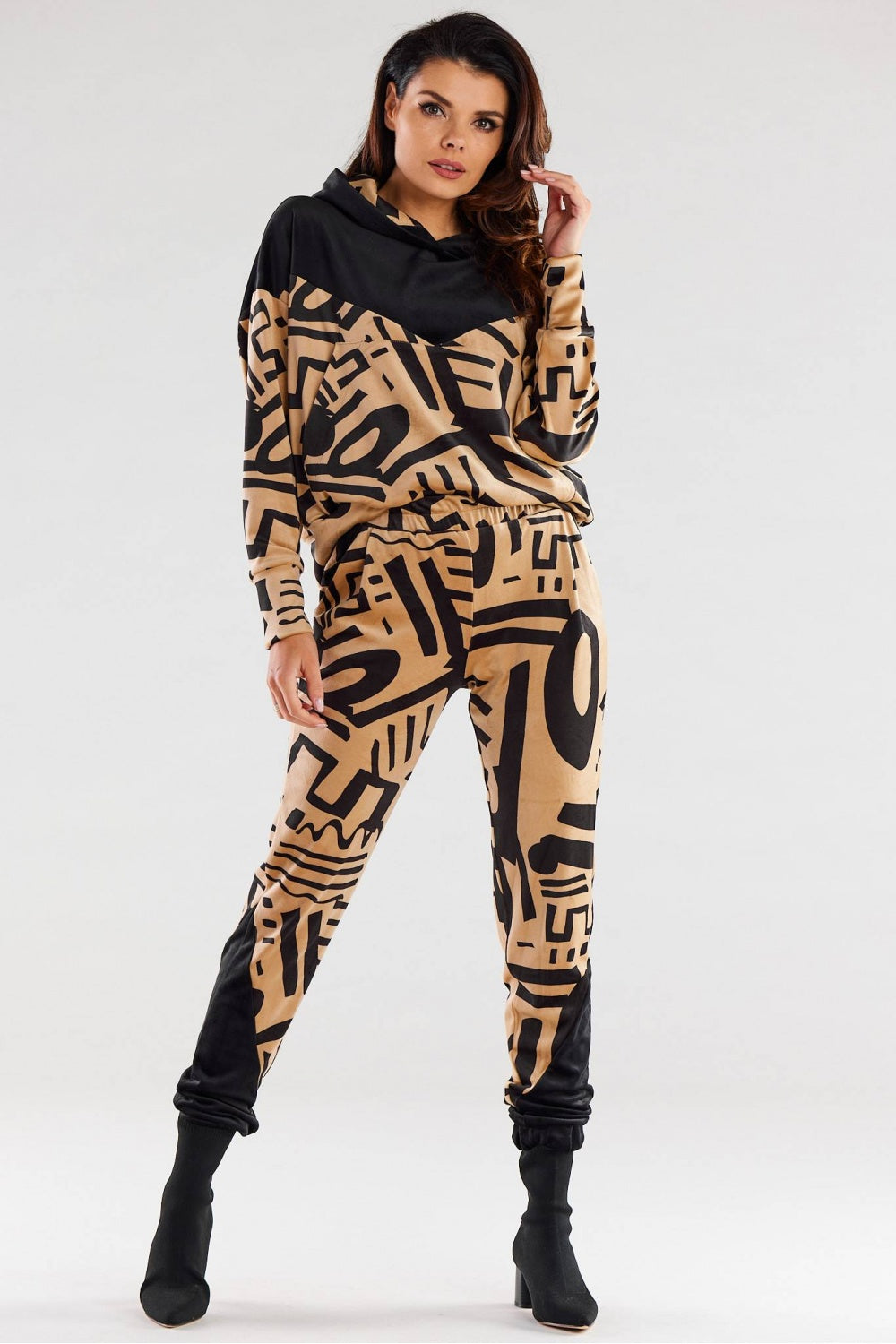 Awama Patterned Polyester Velvet Trousers - view 2