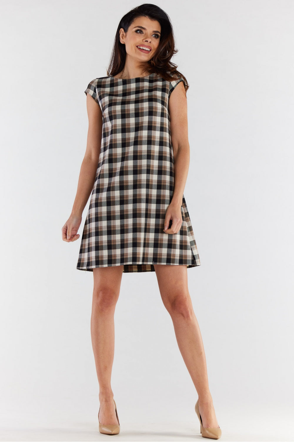 Awama Beige Mini Short Sleeve Dress