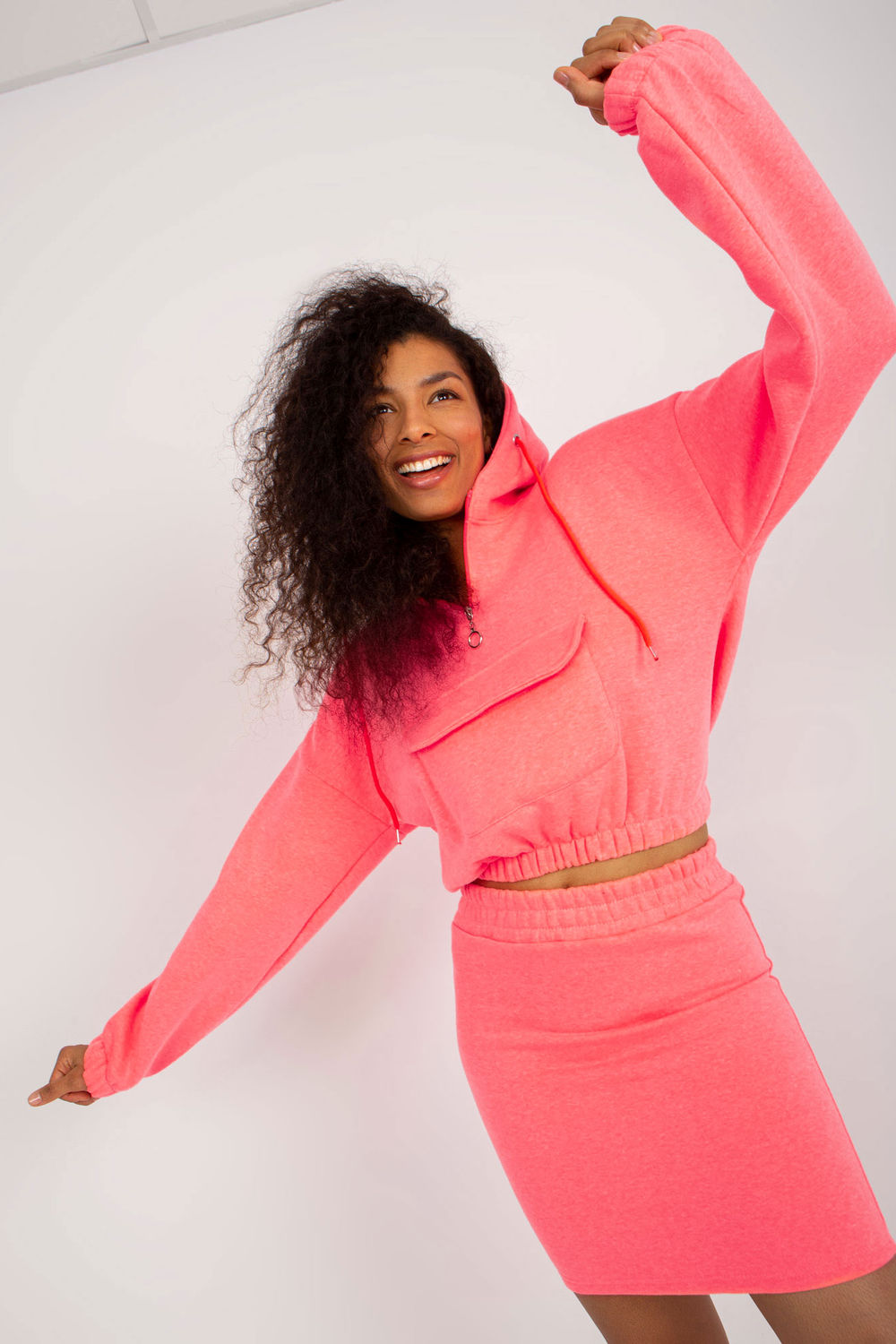Ex Moda Neon Pink Long Sleeve Skirt Co-Ord Set - view 2