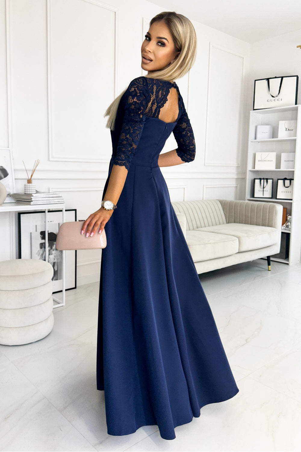 Numoco Amber Navy Lace Maxi Dress - view 2