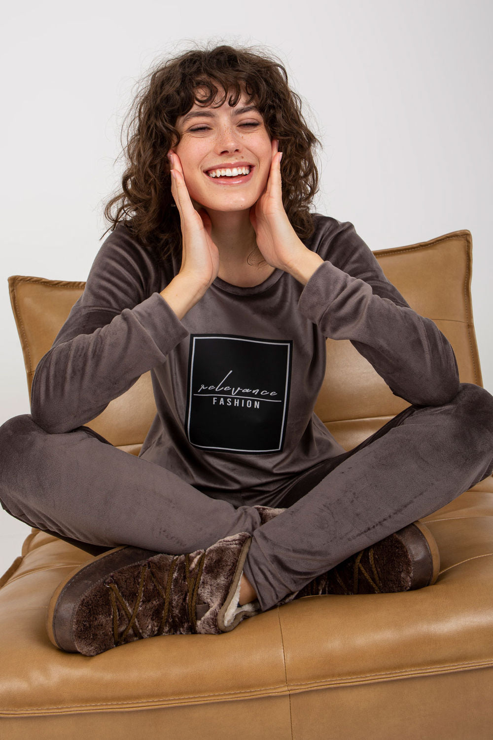 Relevance Dark Grey Viscose Velvet Long Sleeve Co-Ord Set