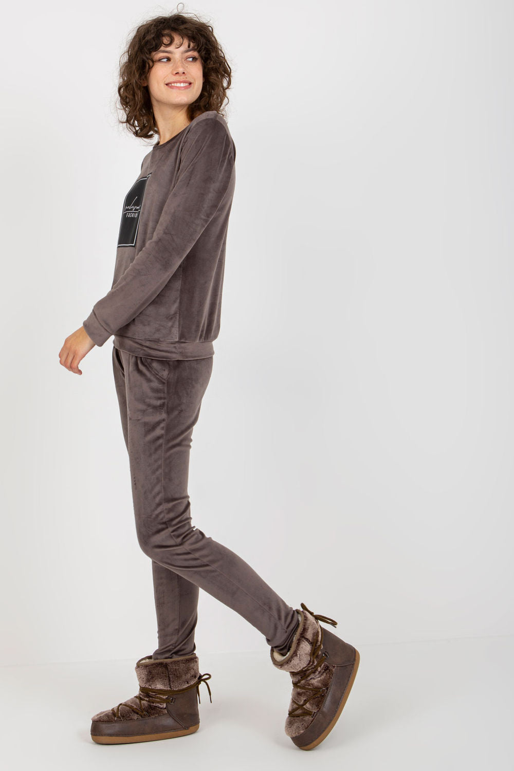 Relevance Dark Grey Viscose Velvet Long Sleeve Co-Ord Set - view 2